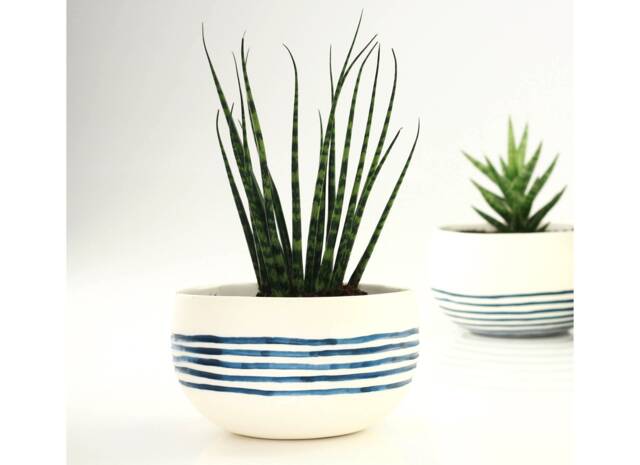 Handmade Ceramic Planter. Minimalist Porcelain Cactus Succulent White Blue Wedding Serving Bowl Design By Conceptstudio - image 1