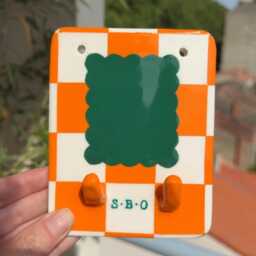 Custom Wall-Mounted Photo Frame With Hooks - Heart & Checkerboard Design Made To Order Handmade - thumbnail 2