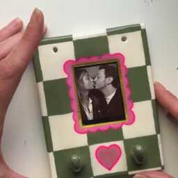 Custom Wall-Mounted Photo Frame With Hooks - Heart & Checkerboard Design Made To Order Handmade - thumbnail 2