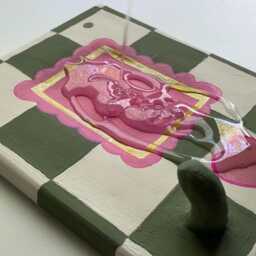 Custom Wall-Mounted Photo Frame With Hooks - Heart & Checkerboard Design Made To Order Handmade - thumbnail 4