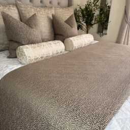 Brown Gold Bed Runner - Textured Luxury Scarf Or Throw For Double/King Size Elegant Bedroom Decor Ontario Mole Fabric Ashley Wilde - thumbnail 2