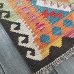 Kilim Rug Multicolour, Handmade Artisan Afghan Turkish Persian Rug, Navajo Moroccan Bohemian Flatweave, Natural Wool Dhurrie 121x78 cm - thumbnail 3
