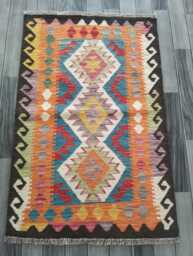 Kilim Rug Multicolour, Handmade Artisan Afghan Turkish Persian Rug, Navajo Moroccan Bohemian Flatweave, Natural Wool Dhurrie 121x78 cm - thumbnail 1