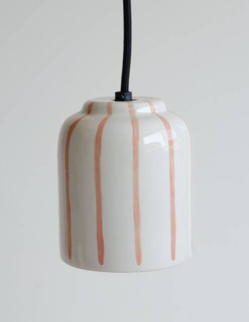 Handmade Hanging Lamp Stripe Peach - Hanging For Kitchen Island Earthenware Ceramics Desk Dining Table - image 1
