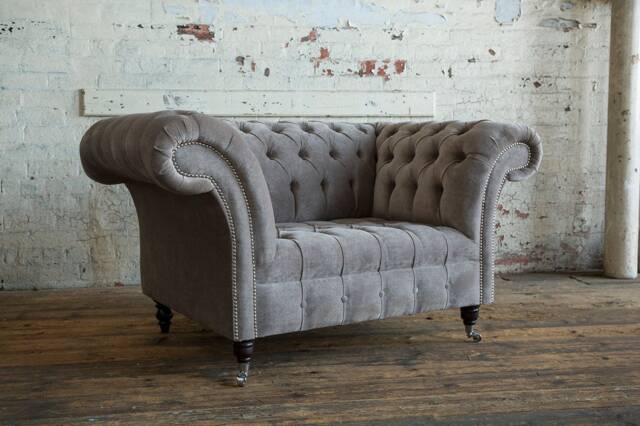 Modern British Handmade Mink Textured Velvet Chesterfield Snuggle Chair - image 1
