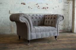 Modern British Handmade Mink Textured Velvet Chesterfield Snuggle Chair - thumbnail 1