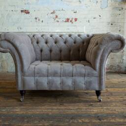 Modern British Handmade Mink Textured Velvet Chesterfield Snuggle Chair - thumbnail 3