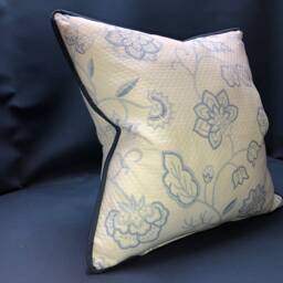 White Pique With Blue Flower Print & Welt Custom Pillow - thumbnail 2