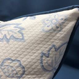 White Pique With Blue Flower Print & Welt Custom Pillow - thumbnail 4