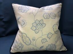 White Pique With Blue Flower Print & Welt Custom Pillow - thumbnail 1