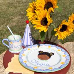 Personalised Children's Plate With Name & Portrait. Stars. Handpainted Ceramic. Birthday Gift. Nursery Wall Art - thumbnail 3