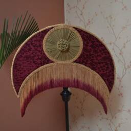 Burgundy Gold Crescent Lampshade Ombre Rayon Fringe, Victorian Style - thumbnail 3