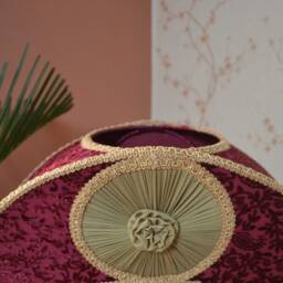 Burgundy Gold Crescent Lampshade Ombre Rayon Fringe, Victorian Style - thumbnail 2