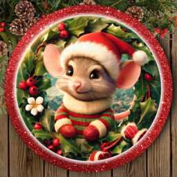 Adorable Xmas Mouse Sign, Cute Christmas Merry Wreath, Wreath Sign - thumbnail 2