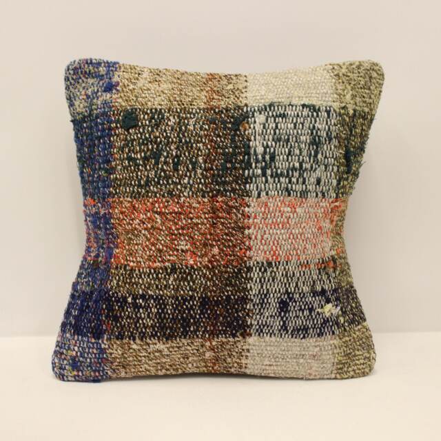 Vintage Turkish Kilim Pillow Cover, Wool Throw - 12x12 Inches - image 1