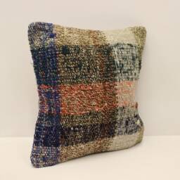 Vintage Turkish Kilim Pillow Cover, Wool Throw - 12x12 Inches - thumbnail 2