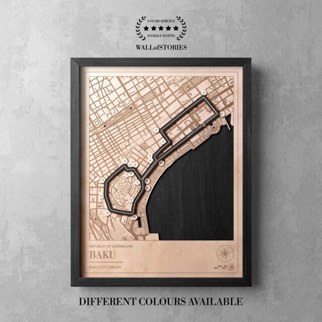 Baku City Street Circuit Wooden Track Map - Custom Racing Wall Art Azerbaijan Motorsport Fan Gift - image 1