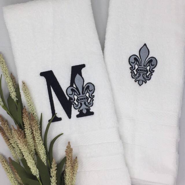 Ships Fast Fleur De Lis Monogram Hand Towel - image 1