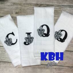 Ships Fast Fleur De Lis Monogram Hand Towel - thumbnail 3