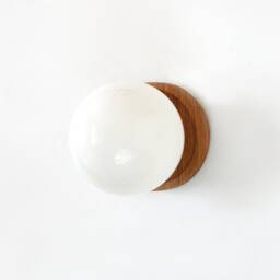 White Oak & Opal Glass Globe Sconce Light Minimalist Wall Fixture Lamp Bedside Utility Vanity - thumbnail 3