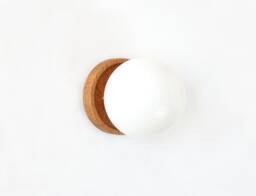 White Oak & Opal Glass Globe Sconce Light Minimalist Wall Fixture Lamp Bedside Utility Vanity - thumbnail 1