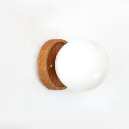 White Oak & Opal Glass Globe Sconce Light Minimalist Wall Fixture Lamp Bedside Utility Vanity - thumbnail 4