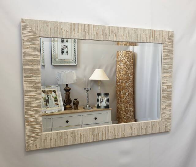 Blanca Wood Frame 2 Tone Sand Cream Colour Wall Mirror Bevelled Edge Glass Hand Finished Rectangular Made in UK - image 1