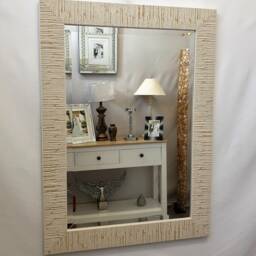 Blanca Wood Frame 2 Tone Sand Cream Colour Wall Mirror Bevelled Edge Glass Hand Finished Rectangular Made in UK - thumbnail 2