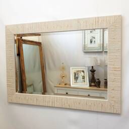 Blanca Wood Frame 2 Tone Sand Cream Colour Wall Mirror Bevelled Edge Glass Hand Finished Rectangular Made in UK - thumbnail 3