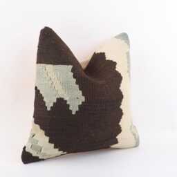 Vintage Turkish Kilim Pillow Cover Handwoven Wool Throw 16x16 - thumbnail 3
