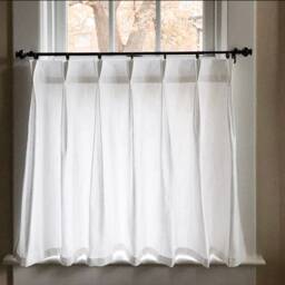 Pleated Solid Cotton Linen - Look Texture Cafe Curtains , Tier Curtains, Kitchen Bathroom Window Treatments, Farmhouse - thumbnail 2