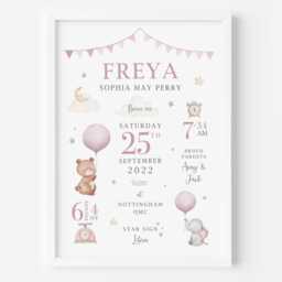 Personalised Baby Birth Stats Print New Keepsake Gift, Teddy Bear Nursery Decor - thumbnail 2
