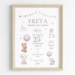 Personalised Baby Birth Stats Print New Keepsake Gift, Teddy Bear Nursery Decor - thumbnail 3