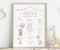 Personalised Baby Birth Stats Print New Keepsake Gift, Teddy Bear Nursery Decor - thumbnail 1