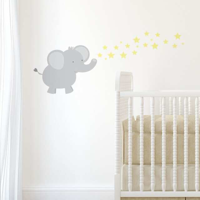 Wall Sticker Elephant Blowing Stars - Decals Stickers Art Quote Home Decor Nurser
