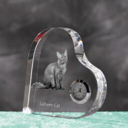 Laperm - Crystal Clock in The Shape Of A Heart With Image Pure-Bred Cat - thumbnail 2