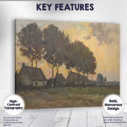 Rustic Village Cottages Beneath Tall Trees At Golden Dusk Canvas Wall Art Print Decor Picture Ready To Hang - thumbnail 1