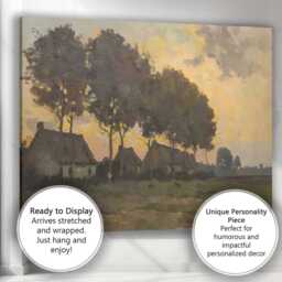 Rustic Village Cottages Beneath Tall Trees At Golden Dusk Canvas Wall Art Print Decor Picture Ready To Hang - thumbnail 3