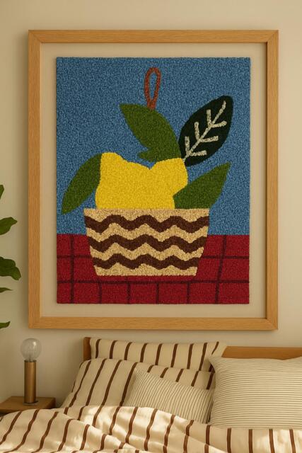 Lemon Embroidered Cozy Kitchen & Dining Room Framed Wall Decor, Modern Still Life Art - image 1