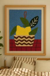 Lemon Embroidered Cozy Kitchen & Dining Room Framed Wall Decor, Modern Still Life Art - thumbnail 1