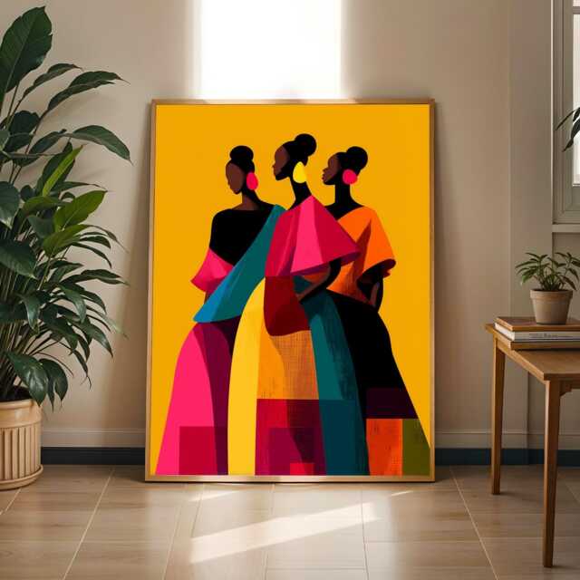 Modern Figures Art Print Bold African Prints, Yellow Geometric Print - Poster Only - image 1