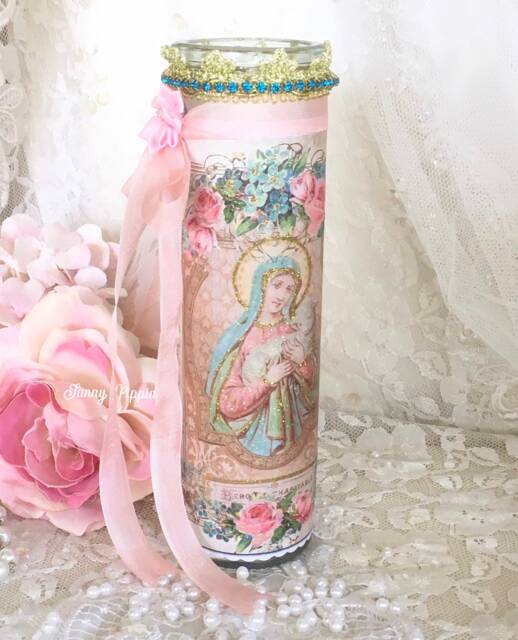 Virgin Mary Prayer Candle Shabby Chic Religious Altar Decor - image 1