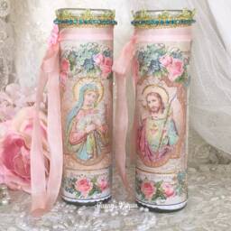 Virgin Mary Prayer Candle Shabby Chic Religious Altar Decor - thumbnail 4