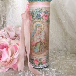 Virgin Mary Prayer Candle Shabby Chic Religious Altar Decor - thumbnail 3