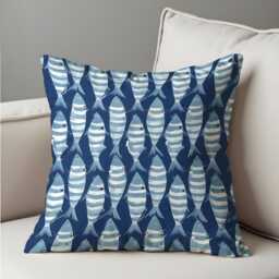 Nautical Fish Cushion Cover, Blue Coastal Throw Pillowcase, Marine Pattern Sofa Case, Beach House Decor - thumbnail 4