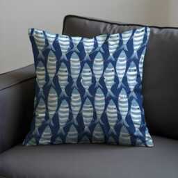 Nautical Fish Cushion Cover, Blue Coastal Throw Pillowcase, Marine Pattern Sofa Case, Beach House Decor - thumbnail 3