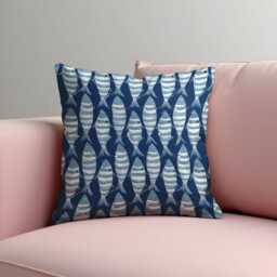 Nautical Fish Cushion Cover, Blue Coastal Throw Pillowcase, Marine Pattern Sofa Case, Beach House Decor - thumbnail 2