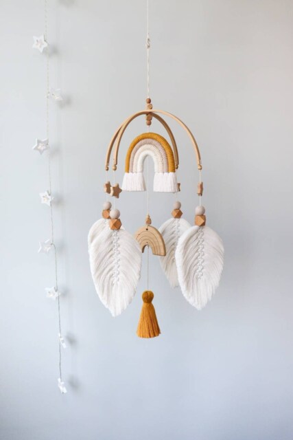 Macrame Baby Mobile, Boho Nursery Decor, Rainbow & Stars Mobile For Crib, Baby Shower Gift Idea - image 1