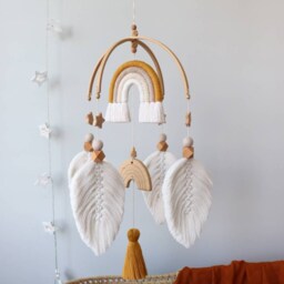 Macrame Baby Mobile, Boho Nursery Decor, Rainbow & Stars Mobile For Crib, Baby Shower Gift Idea - thumbnail 2