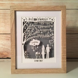 Personalized Family Paper Cut Portrait, Framed Newborn Gift - thumbnail 2